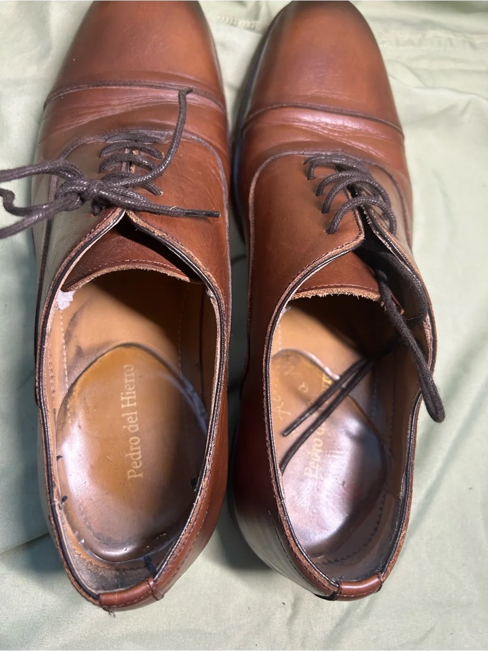 Pedro Del Hiero Men's Oxford Dress Shoes Brown Leather , Size US 9 EU 42